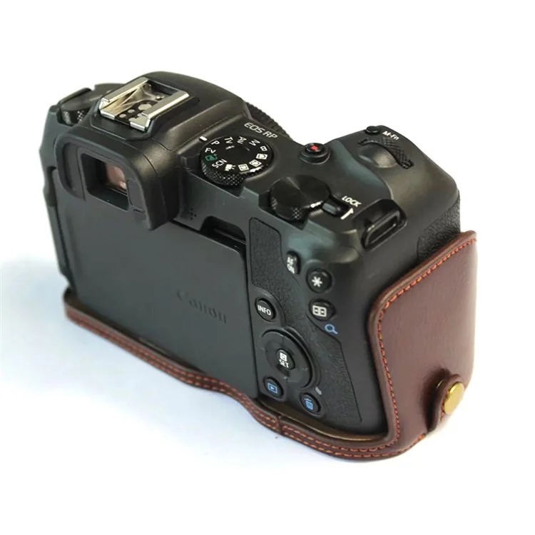Для Canon EOS RP Genuine Leather Half Body Protective Cover Battery Opening Design Camera Bottom Case with Hand Strap - Coffee