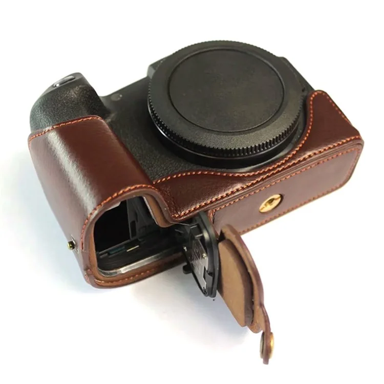 Для Canon EOS RP Genuine Leather Half Body Protective Cover Battery Opening Design Camera Bottom Case with Hand Strap - Coffee