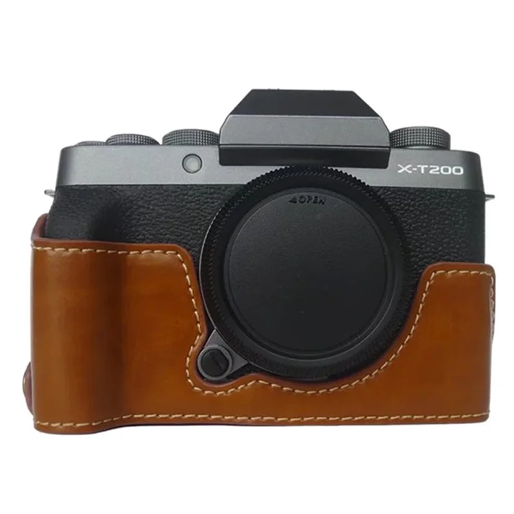 Für Fujifilm X-T200 Digitalkamera Protective Bottom Case Anti-kratzer-pu-leder-halbkörperabdeckung Mit Batterieöffnung - Braun