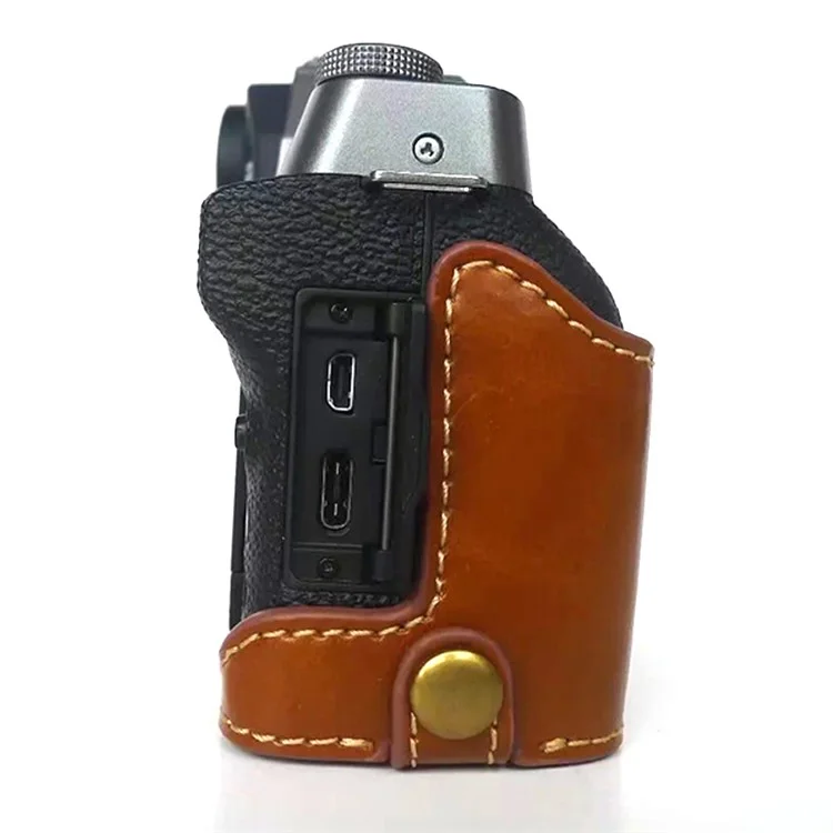 Für Fujifilm X-T200 Digitalkamera Protective Bottom Case Anti-kratzer-pu-leder-halbkörperabdeckung Mit Batterieöffnung - Braun