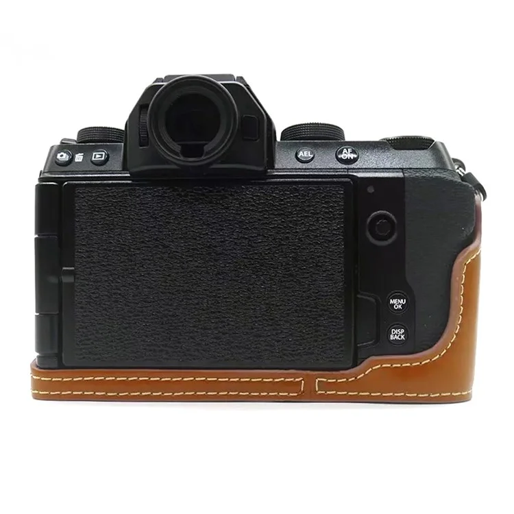 Кожаный чехол для камеры Fujifilm X-S10, противоцарапинный чехол для половины тела с отверстием для батареи - коричневый