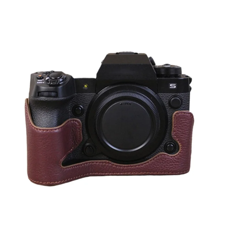 Für Fujifilm X-H2s / X-H2 Kamera Bodenschale aus echtem Leder mit großer Öffnung Schutzhülle für den unteren Teil des Gehäuses – Kaffee