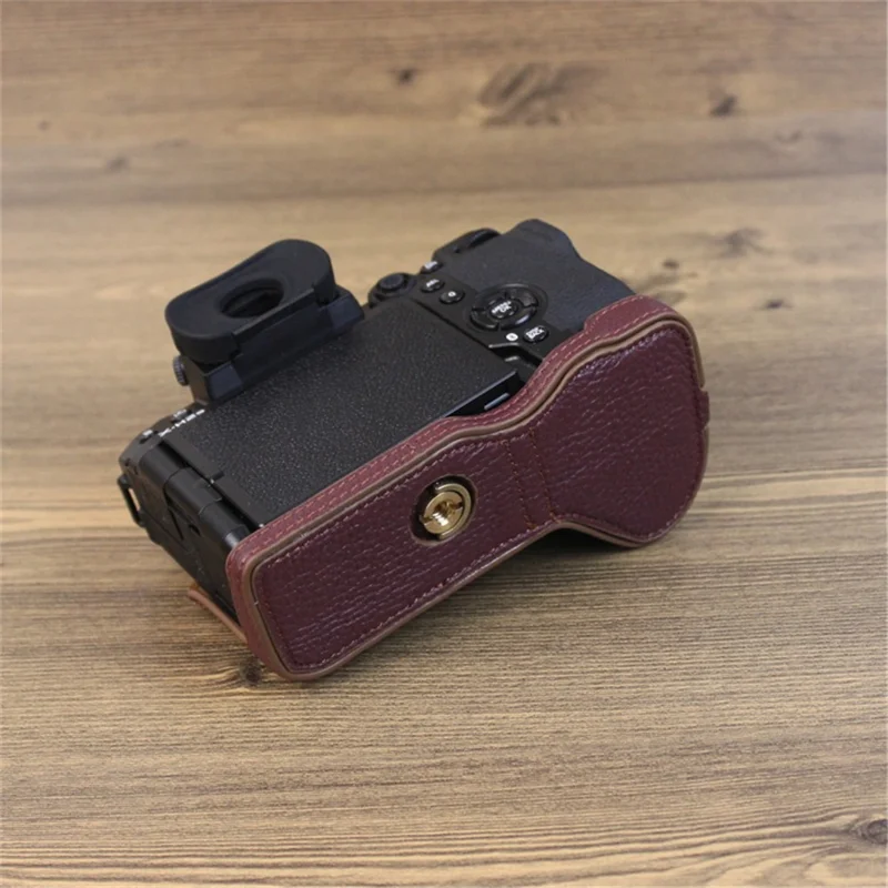 Für Fujifilm X-H2s / X-H2 Kamera Bodenschale aus echtem Leder mit großer Öffnung Schutzhülle für den unteren Teil des Gehäuses – Kaffee