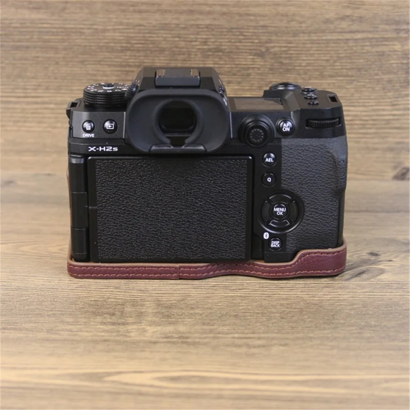 Für Fujifilm X-H2s / X-H2 Kamera Bodenschale aus echtem Leder mit großer Öffnung Schutzhülle für den unteren Teil des Gehäuses – Kaffee