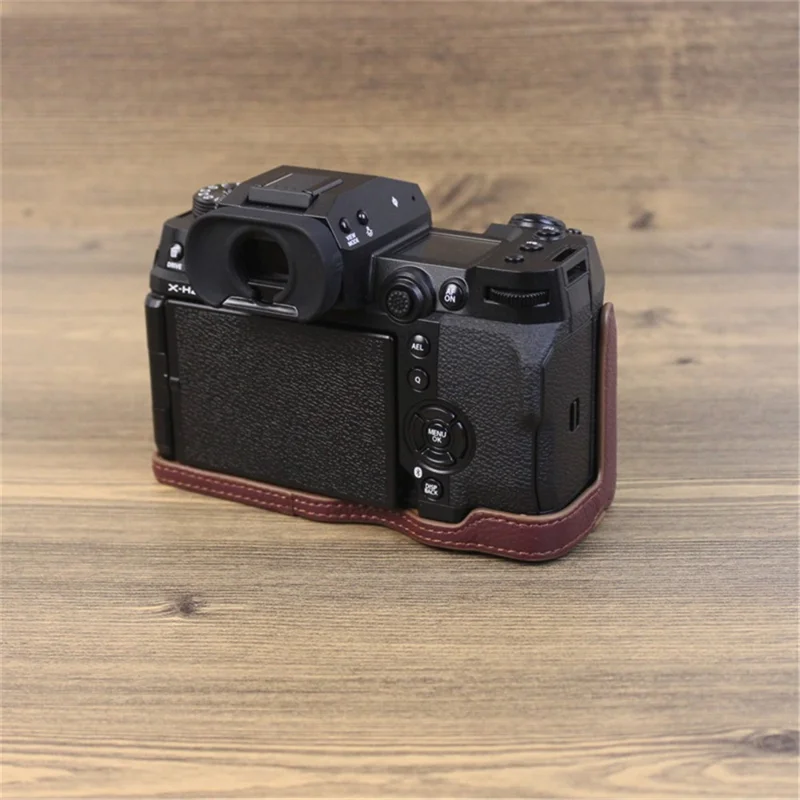 Für Fujifilm X-H2s / X-H2 Kamera Bodenschale aus echtem Leder mit großer Öffnung Schutzhülle für den unteren Teil des Gehäuses – Kaffee