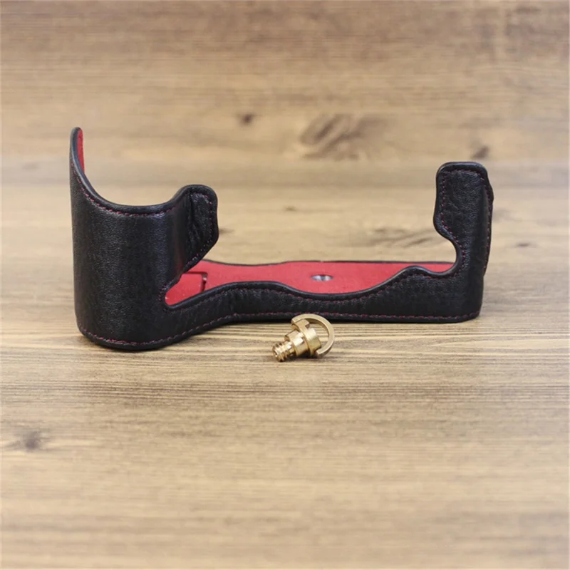 For Fujifilm X-H2s / X-H2 Camera Bottom Shell Genuine Leather Large Opening Design Protective Half Body Cover - Black