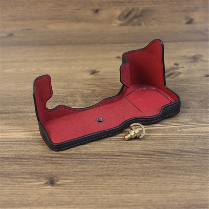 For Fujifilm X-H2s / X-H2 Camera Bottom Shell Genuine Leather Large Opening Design Protective Half Body Cover - Black