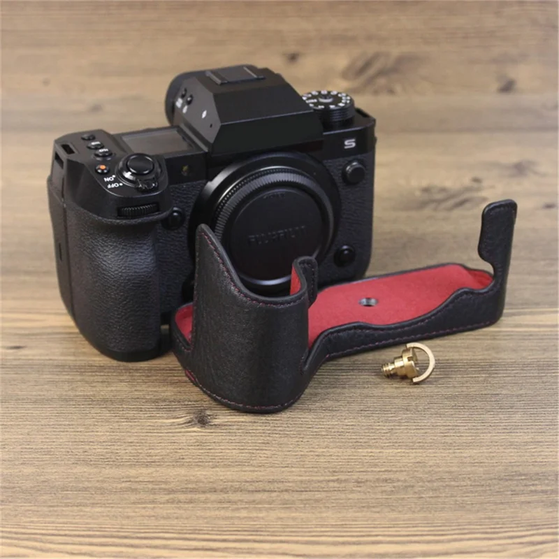 For Fujifilm X-H2s / X-H2 Camera Bottom Shell Genuine Leather Large Opening Design Protective Half Body Cover - Black
