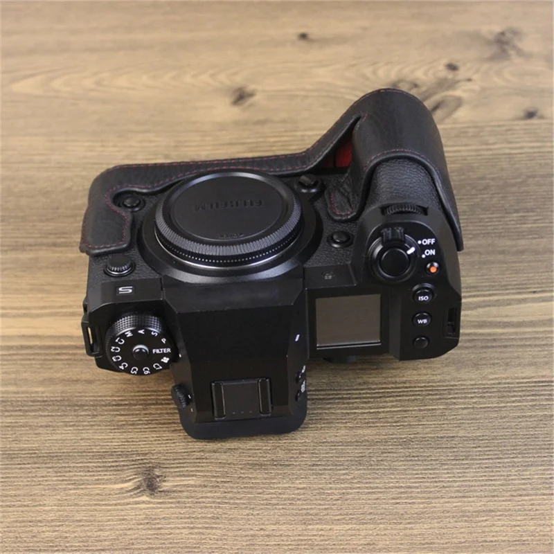 For Fujifilm X-H2s / X-H2 Camera Bottom Shell Genuine Leather Large Opening Design Protective Half Body Cover - Black