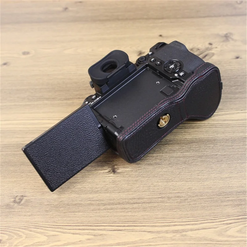 For Fujifilm X-H2s / X-H2 Camera Bottom Shell Genuine Leather Large Opening Design Protective Half Body Cover - Black