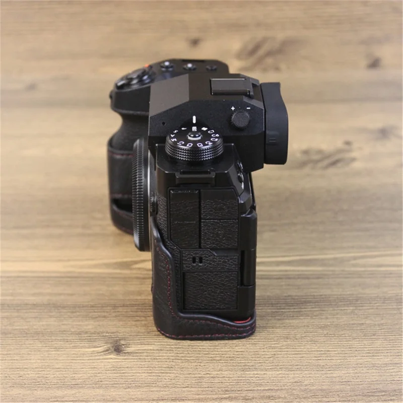 For Fujifilm X-H2s / X-H2 Camera Bottom Shell Genuine Leather Large Opening Design Protective Half Body Cover - Black