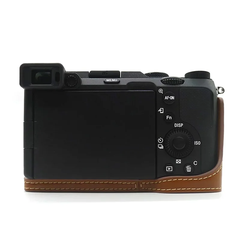For Sony A7C PU Leather Camera Cover Half Protective Bottom Case with Battery Opening Design - Brown