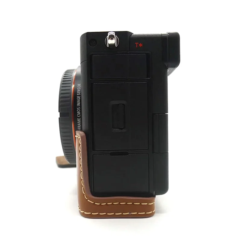 For Sony A7C PU Leather Camera Cover Half Protective Bottom Case with Battery Opening Design - Brown
