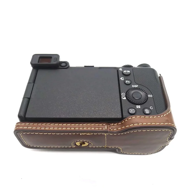 For Sony A7C PU Leather Camera Cover Half Protective Bottom Case with Battery Opening Design - Brown