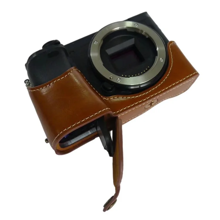Para Sony A6400 / A6300 / A6000 Câmera Capa Protetora de Corpo Meio com Abertura para Bateria em Couro PU - Marrom