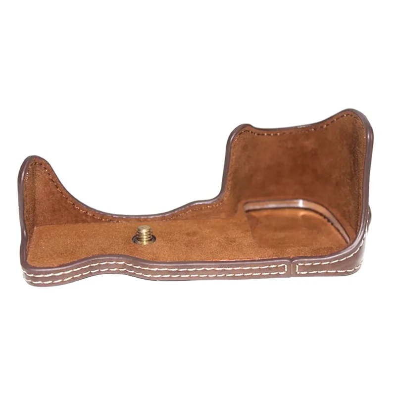 Skyddande halvskal för Sony A6400 / A6300 / A6000 kamera i PU-läder med öppning i botten för batteri - Kaffe