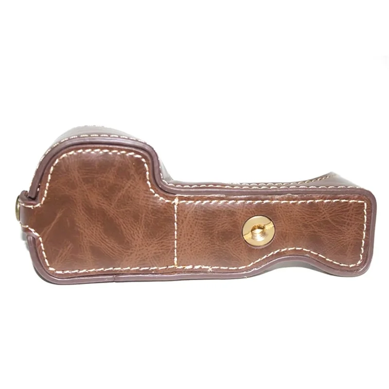 Skyddande halvskal för Sony A6400 / A6300 / A6000 kamera i PU-läder med öppning i botten för batteri - Kaffe