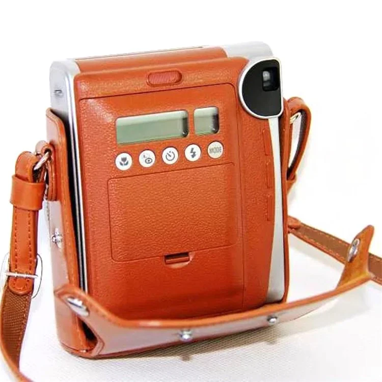 Para Fujifilm Instax Mini 90 Bolsa de Cámara de Cuero Sintético Funda Protectora con Funda de Película y Correa para el Cuello - Marrón