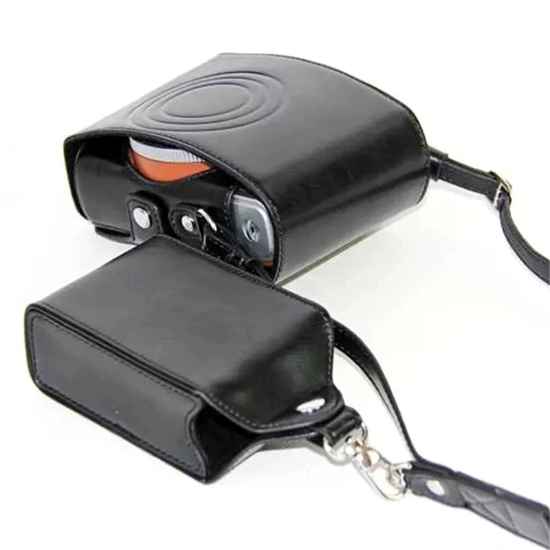 For Fujifilm Instax Mini 90 Synthetic Leather Camera Bag Protective Case with Film Case and Neck Strap - Black