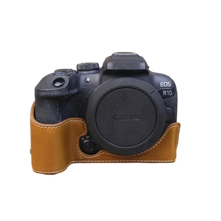 Для Canon EOS R10 PU Кожаная Противоязовая Камера Нижняя Крышка с Большим Дизайном Отверстия Защитная Полдня Корпус - Коричневый