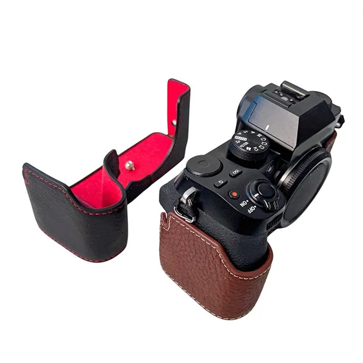 Чехол из натуральной кожи для камеры Fujifilm X-S10, с защитой от царапин, с отверстием для батареи - кофейный цвет