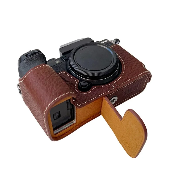 Чехол из натуральной кожи для камеры Fujifilm X-S10, с защитой от царапин, с отверстием для батареи - кофейный цвет