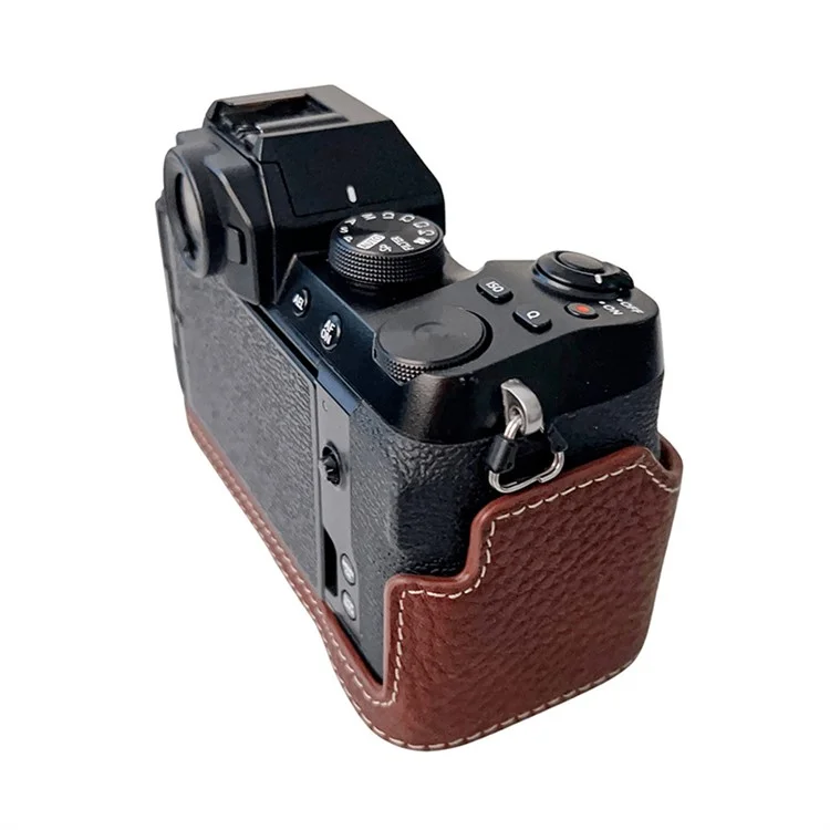 Чехол из натуральной кожи для камеры Fujifilm X-S10, с защитой от царапин, с отверстием для батареи - кофейный цвет