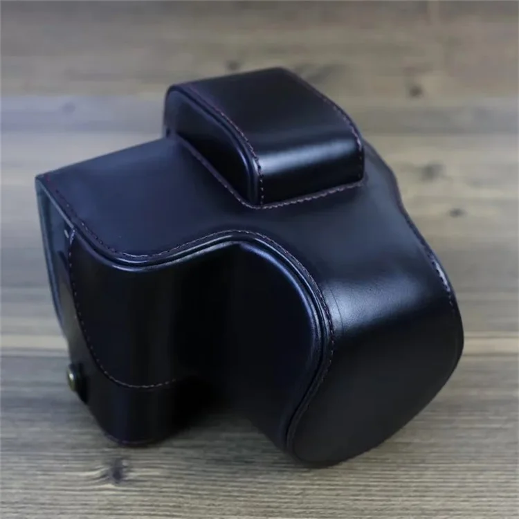 pu en Cuir Caméra Bag Pour Canon EOS R10, Couverture de Protection de Conception D'ouverture de la Batterie Avec Pochette et Sangle D'objectif - le Noir