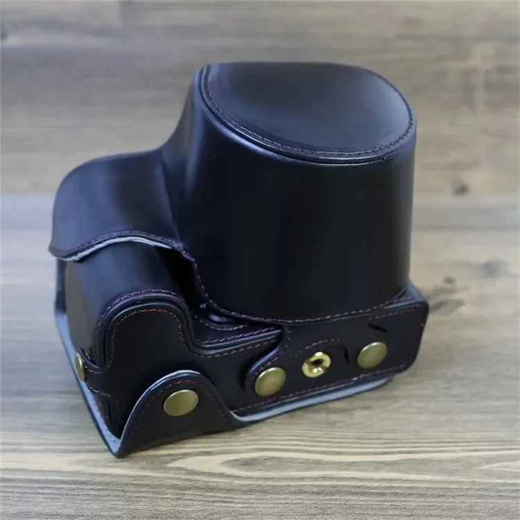 pu en Cuir Caméra Bag Pour Canon EOS R10, Couverture de Protection de Conception D'ouverture de la Batterie Avec Pochette et Sangle D'objectif - le Noir