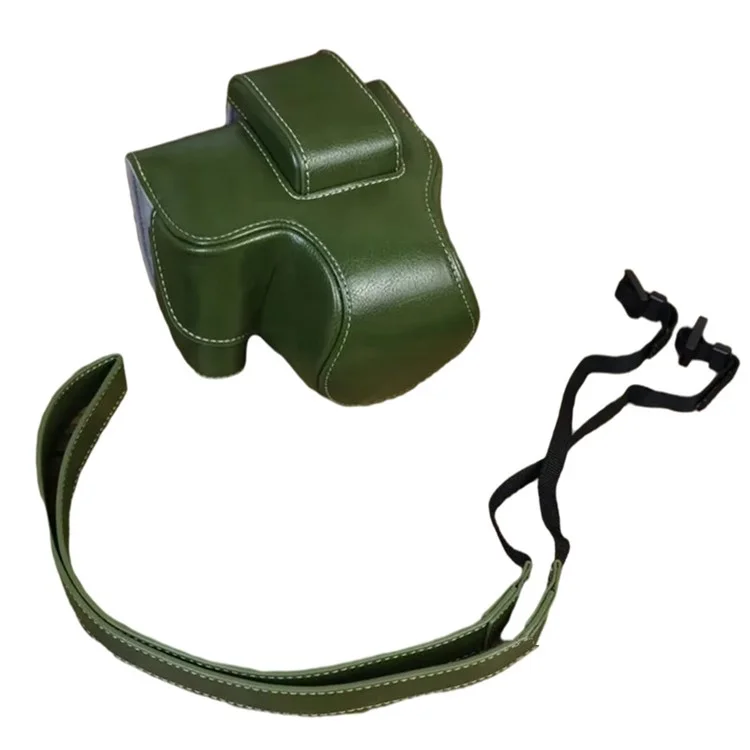 PU Leather Protective Bag for Canon EOS R10 18-45mm Lens, Vintage Mini Storage Bag Cover with Shoulder Strap - Green