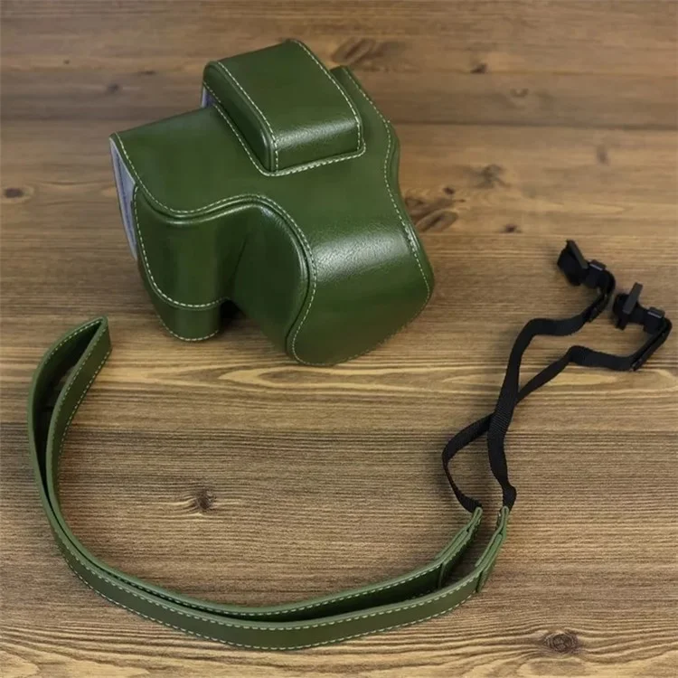 PU Leather Protective Bag for Canon EOS R10 18-45mm Lens, Vintage Mini Storage Bag Cover with Shoulder Strap - Green