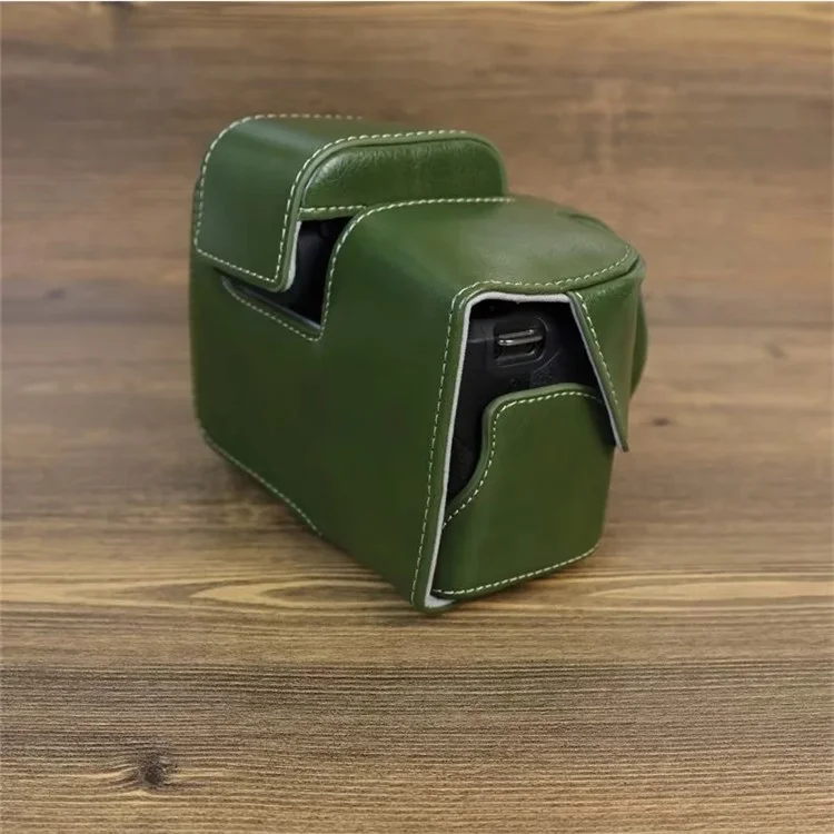 PU Leather Protective Bag for Canon EOS R10 18-45mm Lens, Vintage Mini Storage Bag Cover with Shoulder Strap - Green