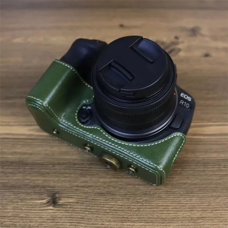 PU Leather Protective Bag for Canon EOS R10 18-45mm Lens, Vintage Mini Storage Bag Cover with Shoulder Strap - Green
