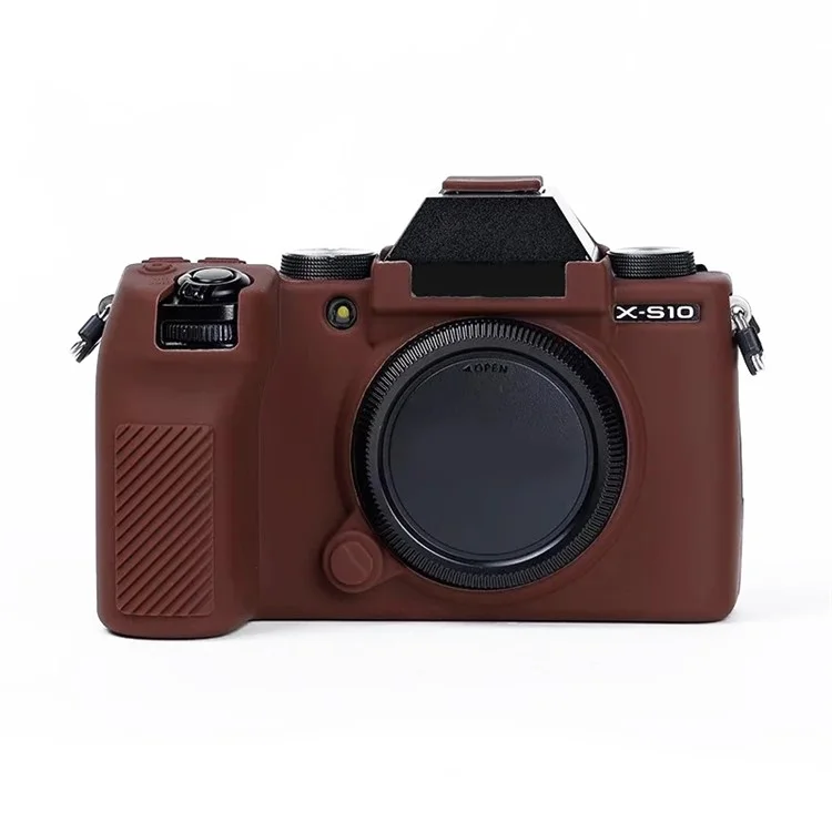 Case de Piel de Silicona Para la Cámara Fujifilm X-s10, Protector de Cubierta Del Cuerpo de la Cámara Digital Anti-drop - Café