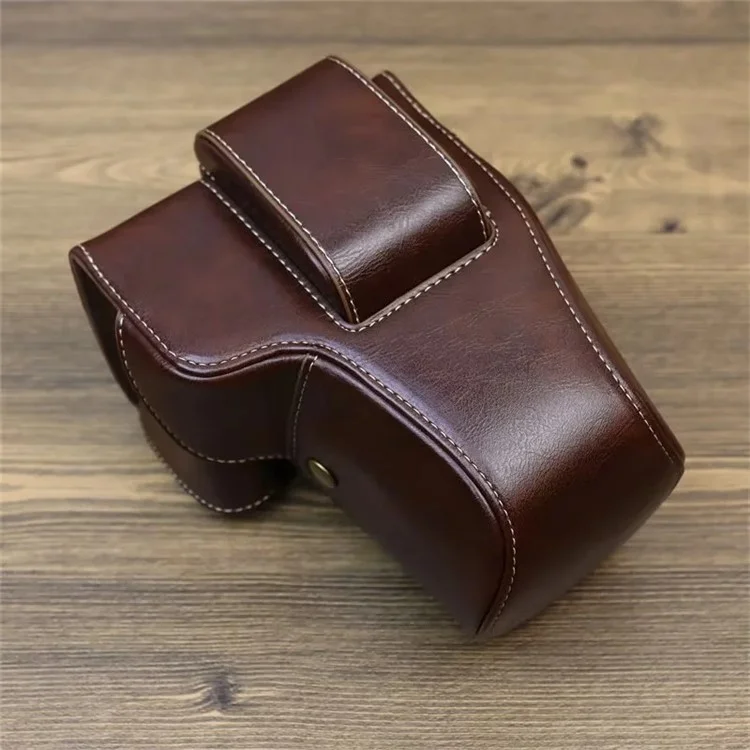 Bolsa de Cámara Para Canon EOS 200D / 250d (200d II), Cubierta Protectora Anti-scratch de Cámara de Cuero Retro PU Con Correa Para el Hombro - Café