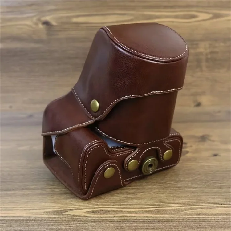 Bolsa de Cámara Para Canon EOS 200D / 250d (200d II), Cubierta Protectora Anti-scratch de Cámara de Cuero Retro PU Con Correa Para el Hombro - Café