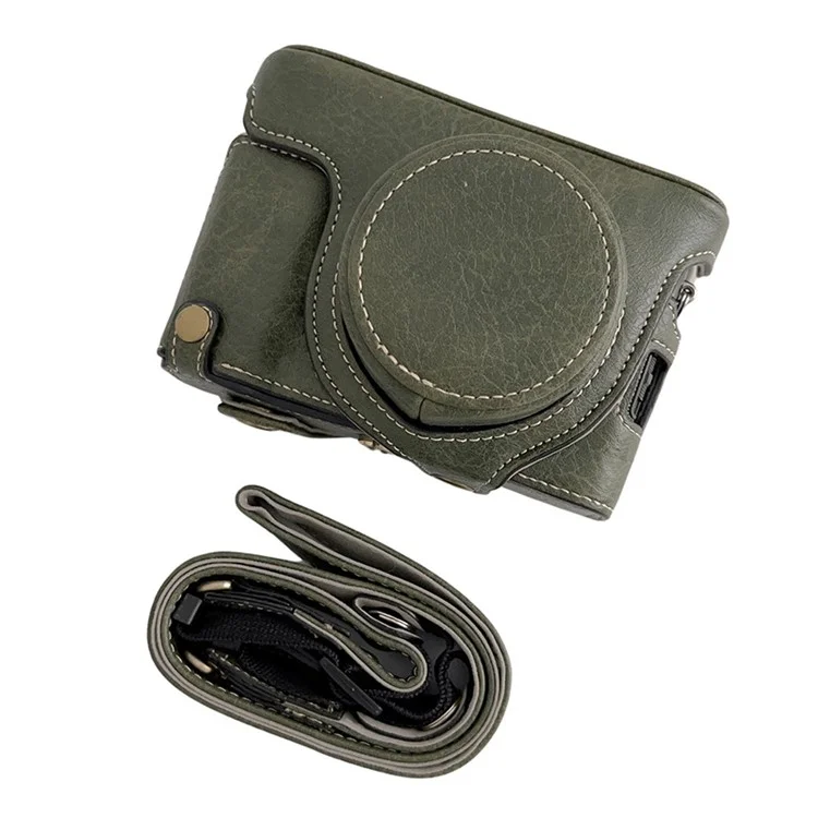 For FUJIFILM X100V / X100F Textured PU Leather Protective Cover Detachable Camera Case Bag with Battery Opening Design and Shoulder Strap - Green
