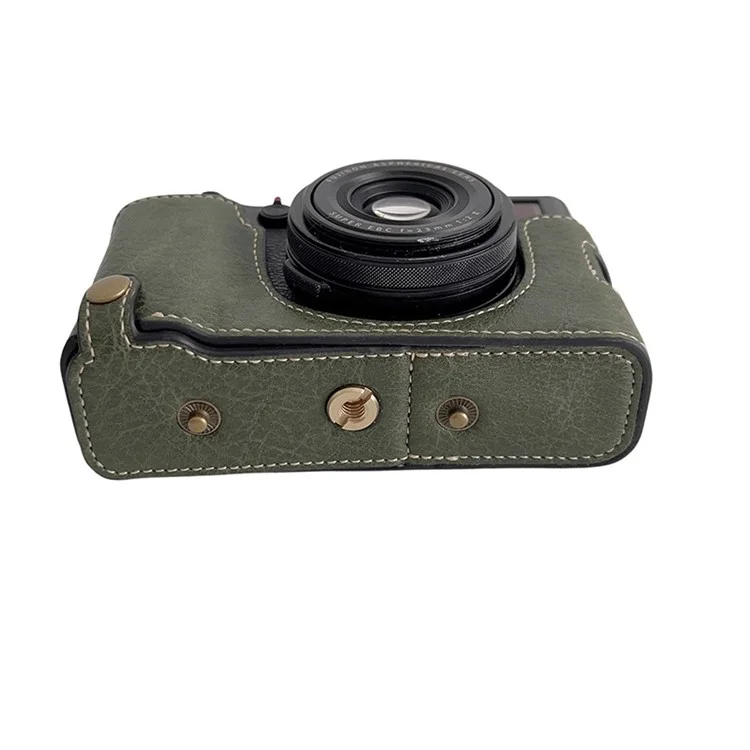 For FUJIFILM X100V / X100F Textured PU Leather Protective Cover Detachable Camera Case Bag with Battery Opening Design and Shoulder Strap - Green