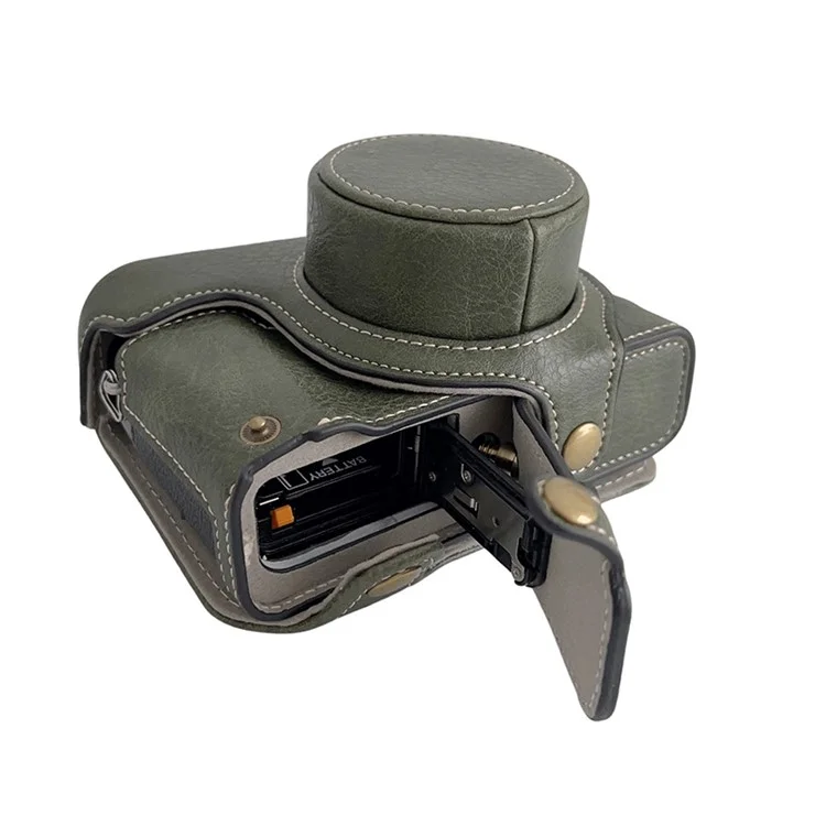 For FUJIFILM X100V / X100F Textured PU Leather Protective Cover Detachable Camera Case Bag with Battery Opening Design and Shoulder Strap - Green