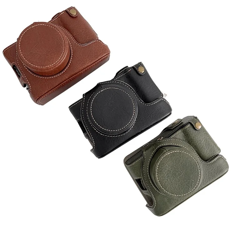 For FUJIFILM X100V / X100F Textured PU Leather Protective Cover Detachable Camera Case Bag with Battery Opening Design and Shoulder Strap - Green