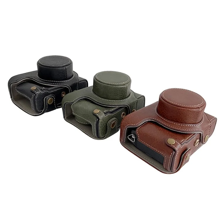 For FUJIFILM X100V / X100F Textured PU Leather Protective Cover Detachable Camera Case Bag with Battery Opening Design and Shoulder Strap - Green