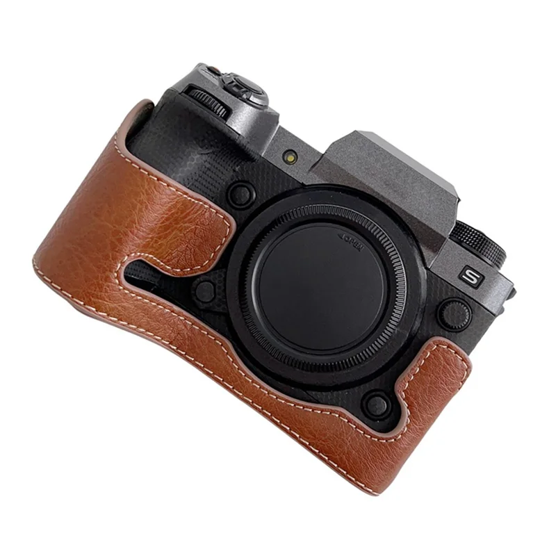 Para Fujifilm X-h2s / X-H2 Buffalo Textura PU Câmera de Couro Ponte Inferior Tampa Protetora do Corpo Com Abertura da Bateria - Castanho