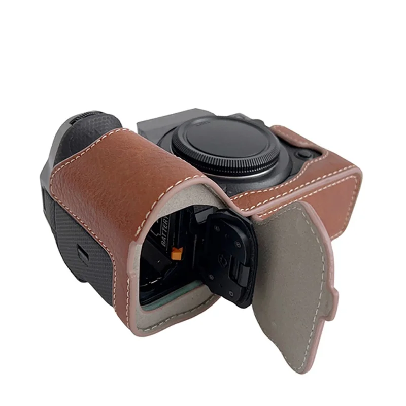 Para Fujifilm X-h2s / X-H2 Buffalo Textura PU Câmera de Couro Ponte Inferior Tampa Protetora do Corpo Com Abertura da Bateria - Castanho