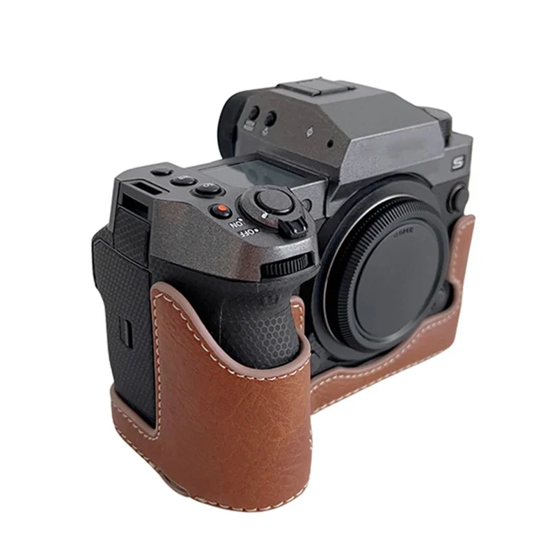 Para Fujifilm X-h2s / X-H2 Buffalo Textura PU Câmera de Couro Ponte Inferior Tampa Protetora do Corpo Com Abertura da Bateria - Castanho