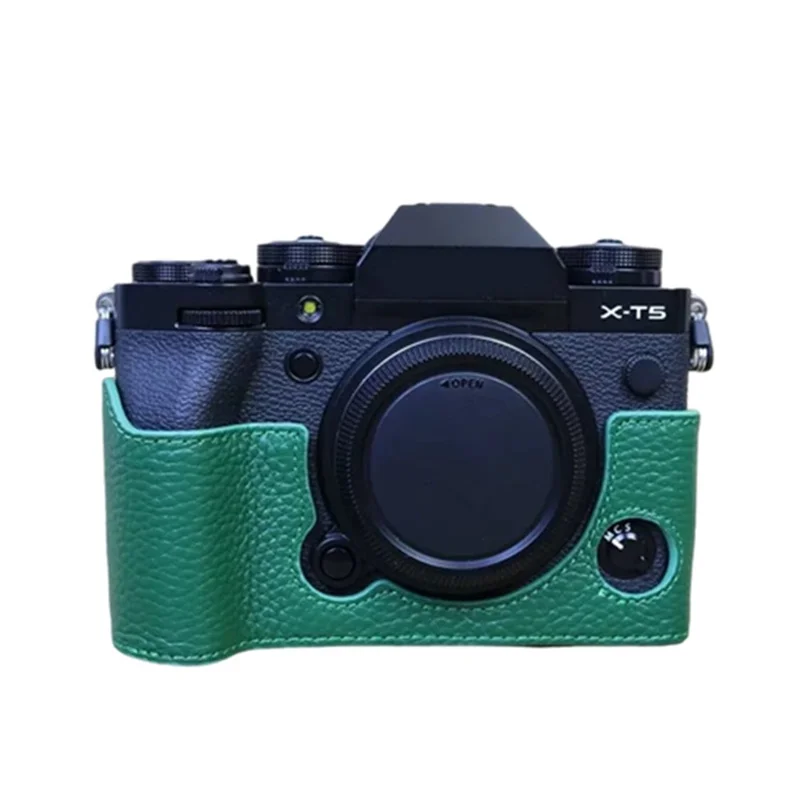 For Fujifilm X-T5 Genuine Leather Camera Case Battery Opening Design Protective Cover - Green