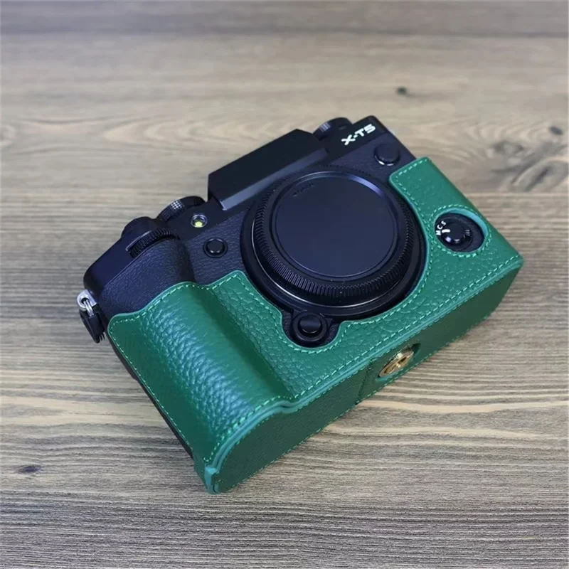 For Fujifilm X-T5 Genuine Leather Camera Case Battery Opening Design Protective Cover - Green