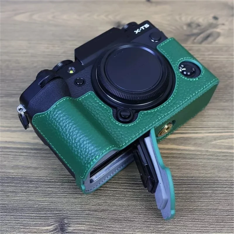 For Fujifilm X-T5 Genuine Leather Camera Case Battery Opening Design Protective Cover - Green