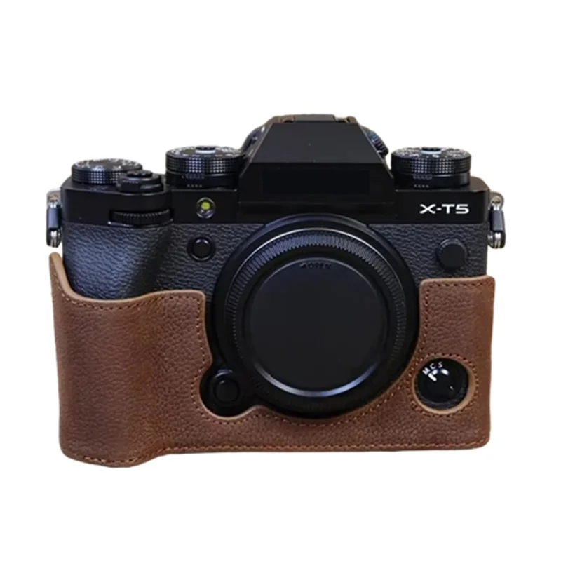 For Fujifilm X-T5 Genuine Leather Camera Case Battery Opening Design Protective Cover - Coffee