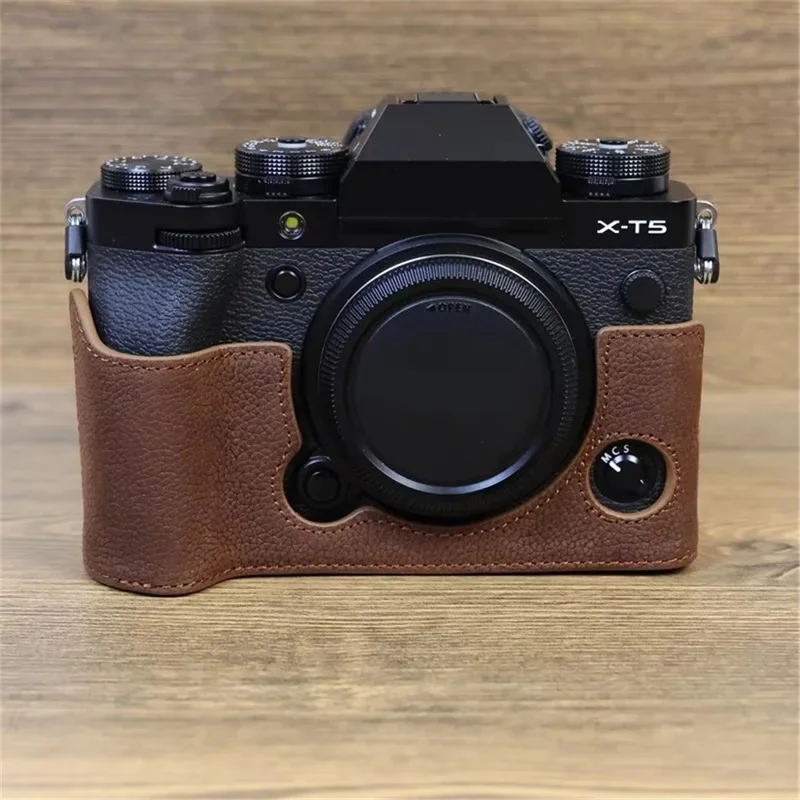 For Fujifilm X-T5 Genuine Leather Camera Case Battery Opening Design Protective Cover - Coffee