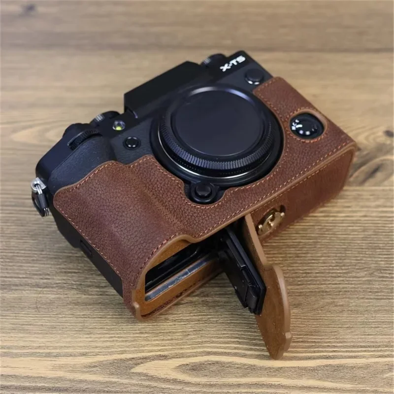 For Fujifilm X-T5 Genuine Leather Camera Case Battery Opening Design Protective Cover - Coffee